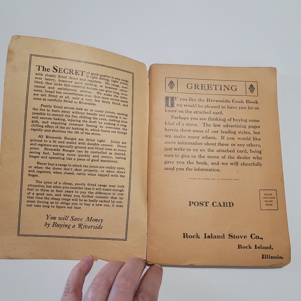 Antique RIVERSIDE Cook Book Rock Island Stove Company Illinois CookBook - Picture 3 of 5